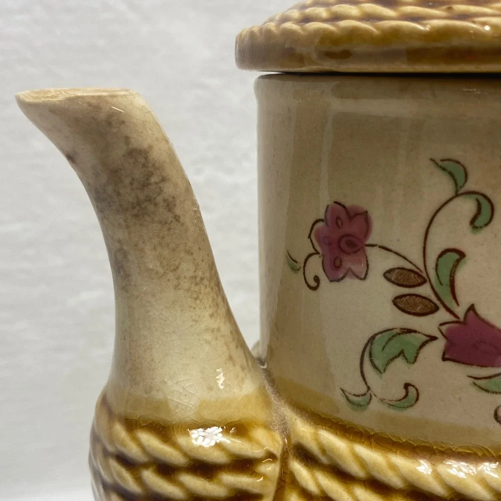 Vintage‎ Tilso Japan Hand Painted Tea Coffee Pot Rooster Farmhouse Rope Design